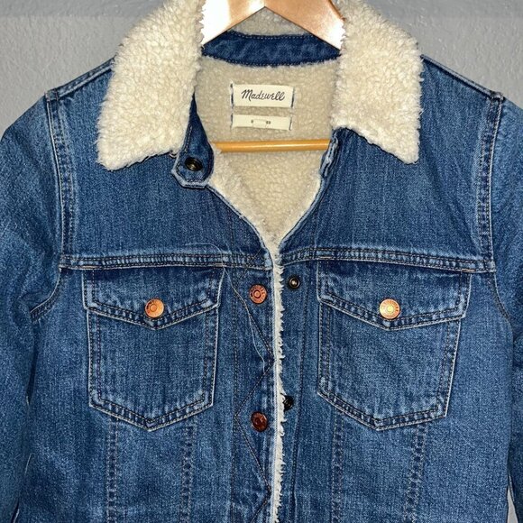 MADEWELL Oversized Denim Jean Trucker Jacket Sherpa Edition Donaway Wash - XS - Picture 2 of 13